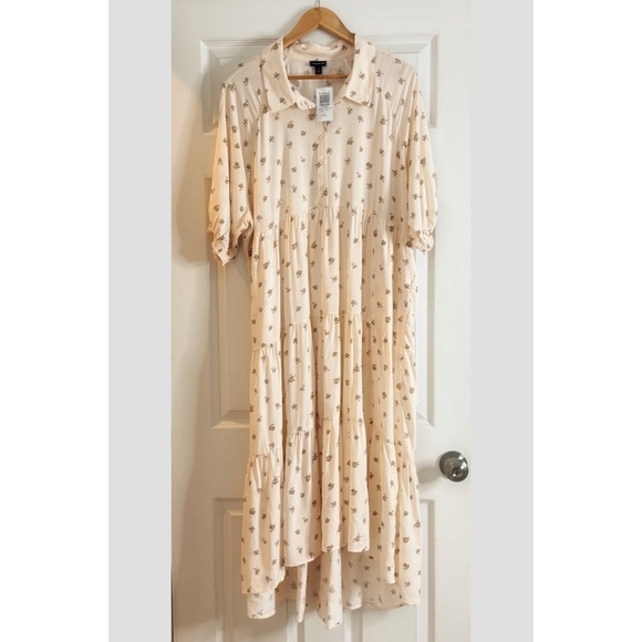 NWT Torrid Maxi Dress Tiered Shirt Dress Hi Low Floral Challis Torrid Size 1 - Picture 2 of 16